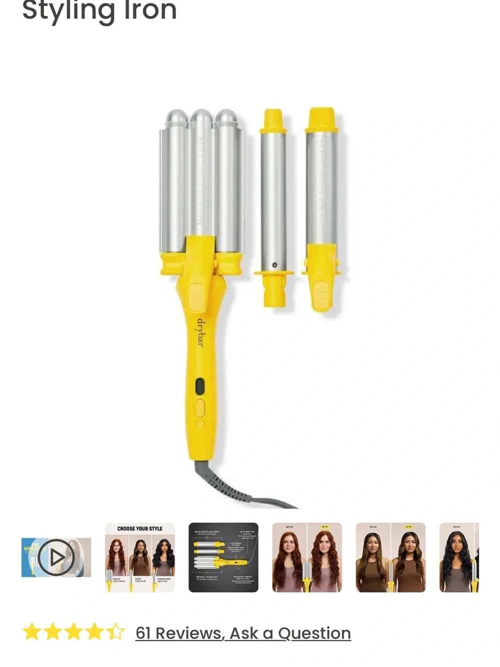 Drybar Yellow and Silver Interchangeable Curling Wand Set